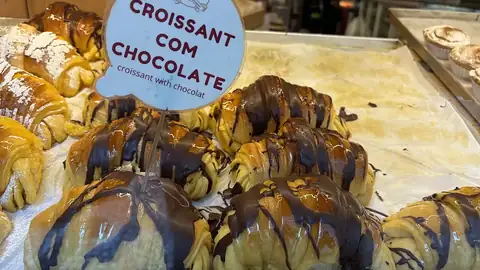 Chocolate croissants on display
